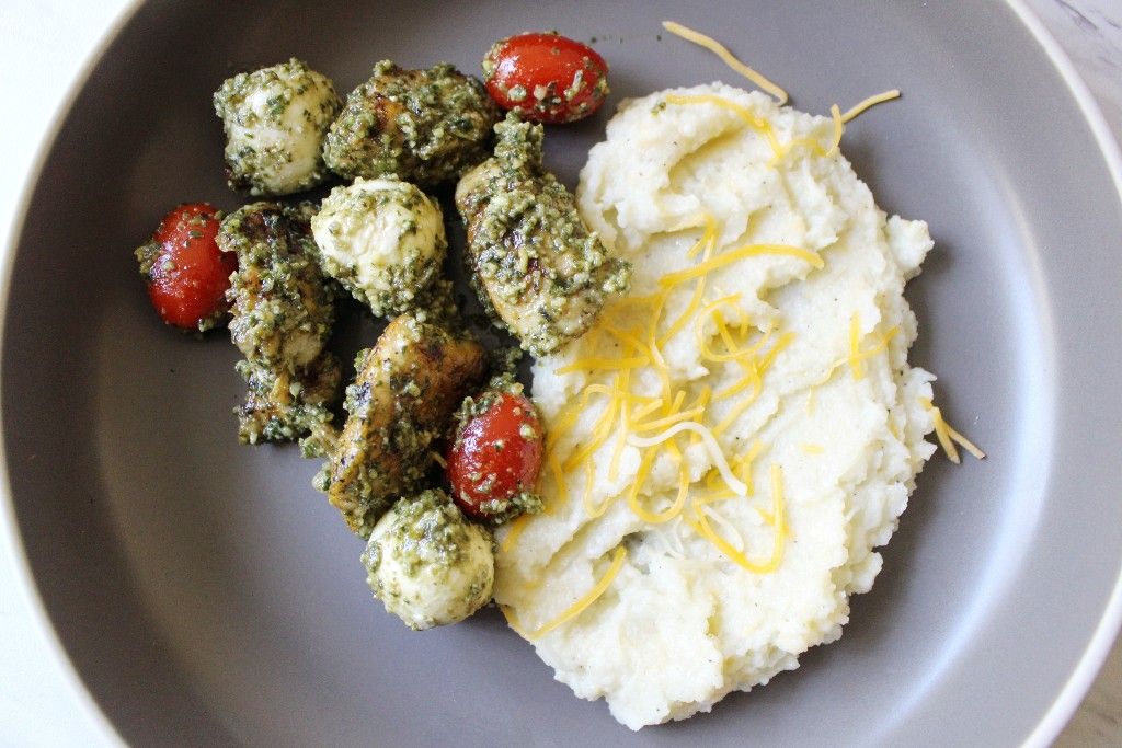 Low Carb Chicken Caprese w Cheddar Mashed Cauliflower