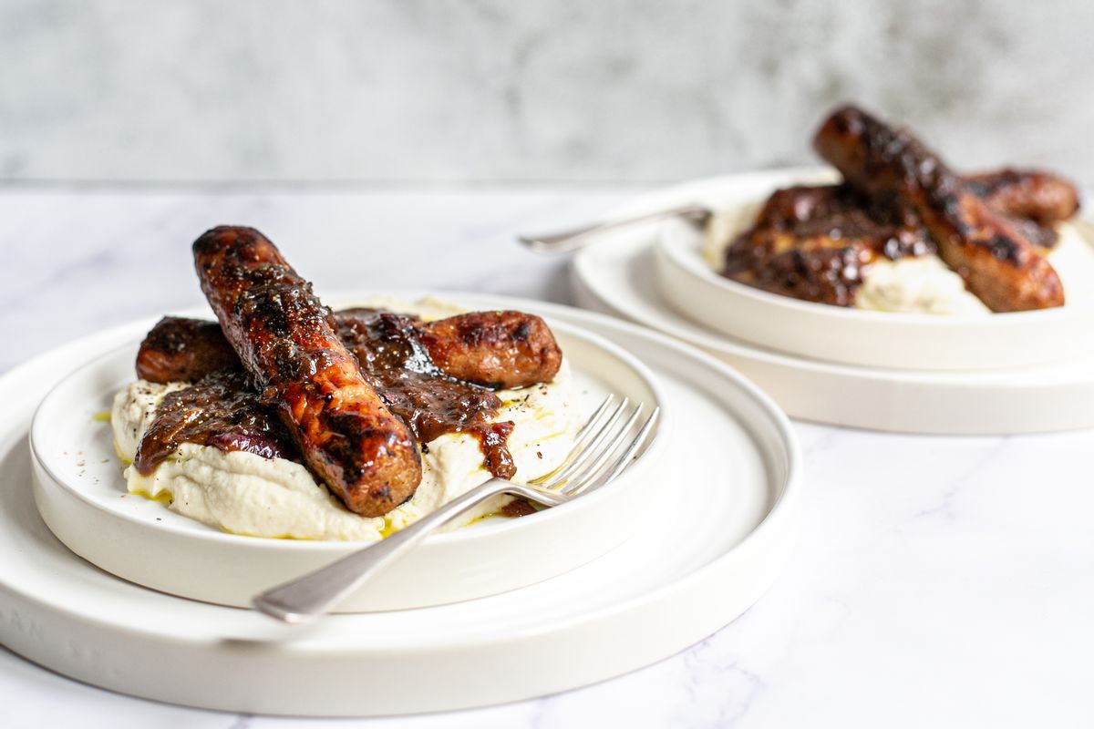 Keto British 'Bangers & Mash' With Onion Gravy