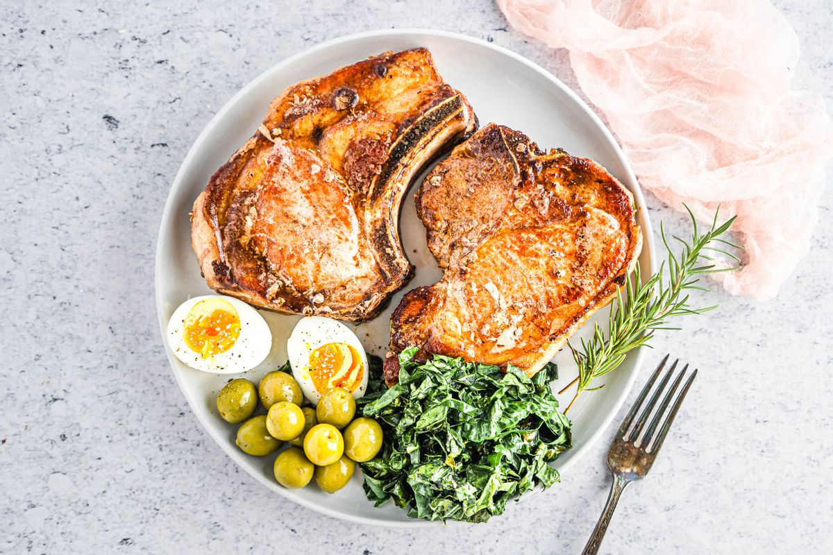 Low Carb OMAD Rosemary Pork Chop with Buttered Kale