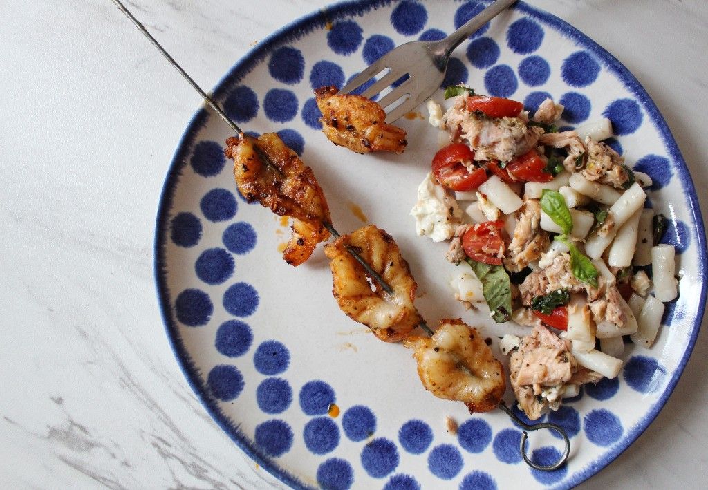 Keto Marinated Butterfly Shrimp with Salmon Pasta Salad