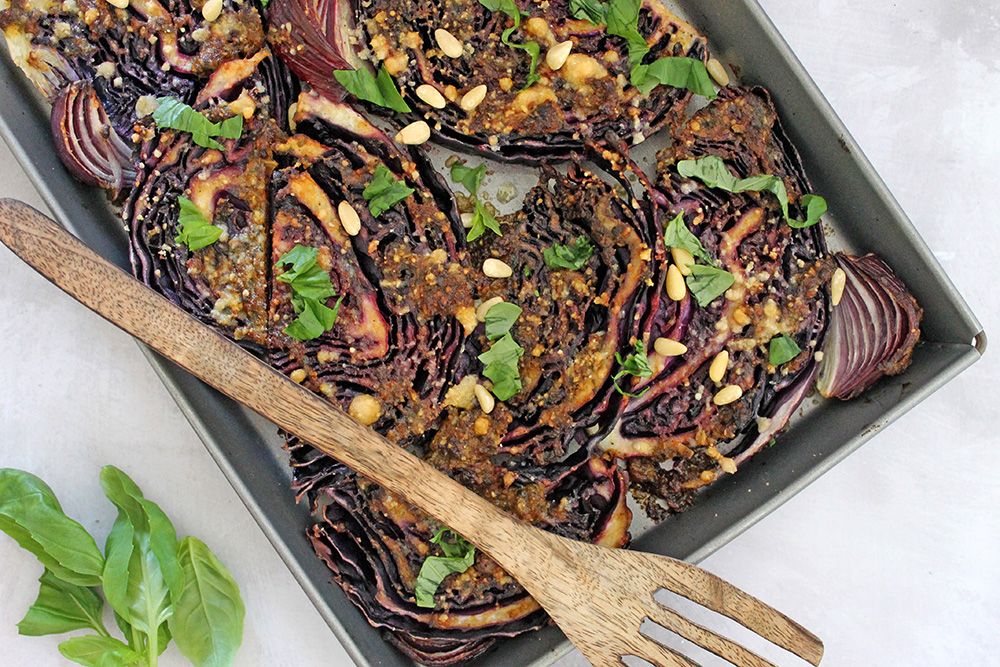 Low Carb Roasted Cabbage Wedges With Sundried Tomato Pesto