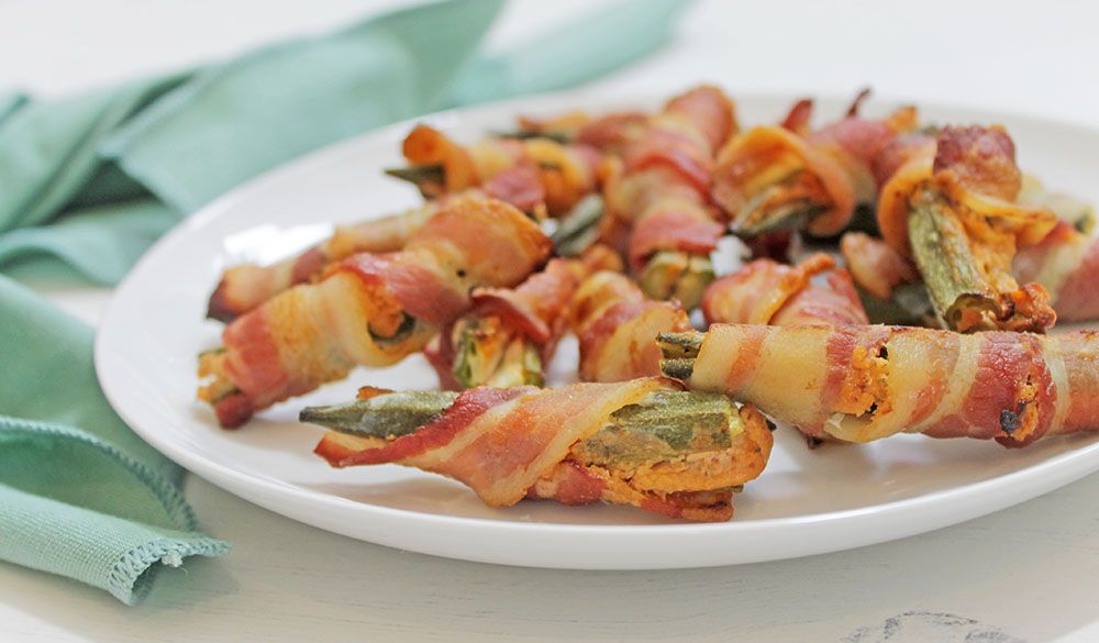 Keto Bacon Wrapped Okra With Cream Cheese