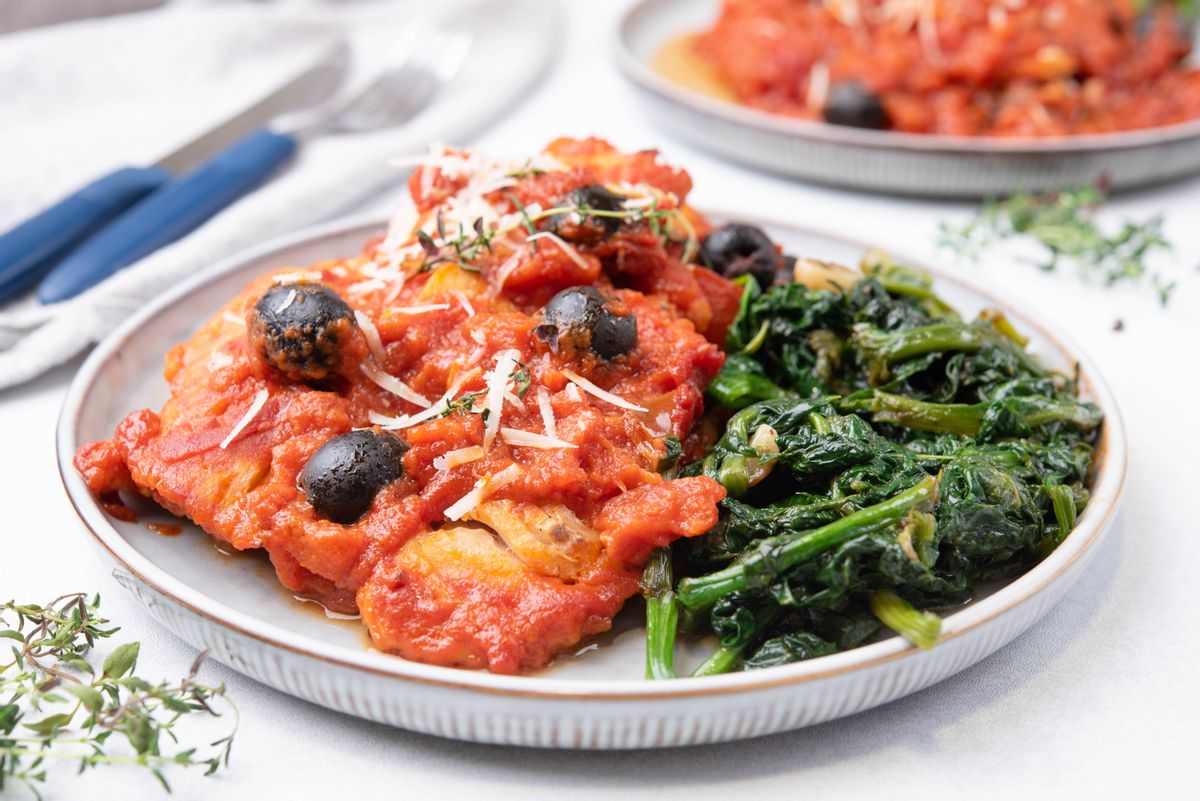 Mediterranean Keto Baked Fish with Tomato Sauce and Spinach