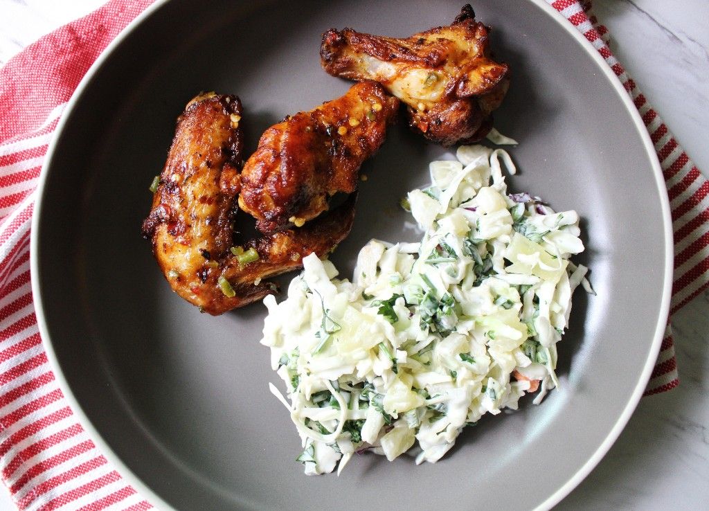 Low Carb Sweet Jalapeno Roasted Chicken Wings w Pineapple Coleslaw