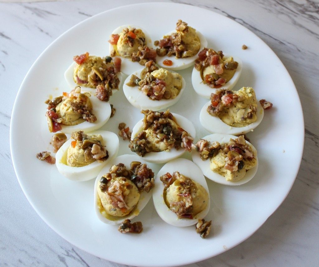 Keto Muffuletta Deviled Eggs