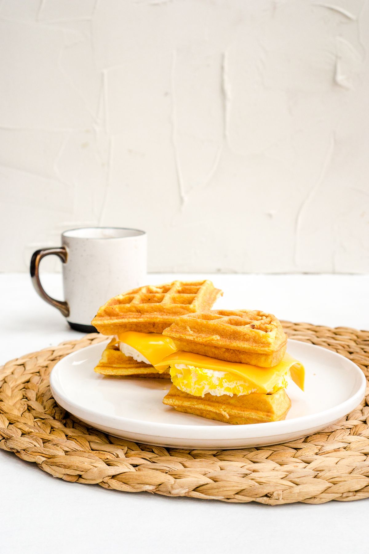 Keto Chaffle Breakfast Sandwich with Bacon and Egg - Green and Keto