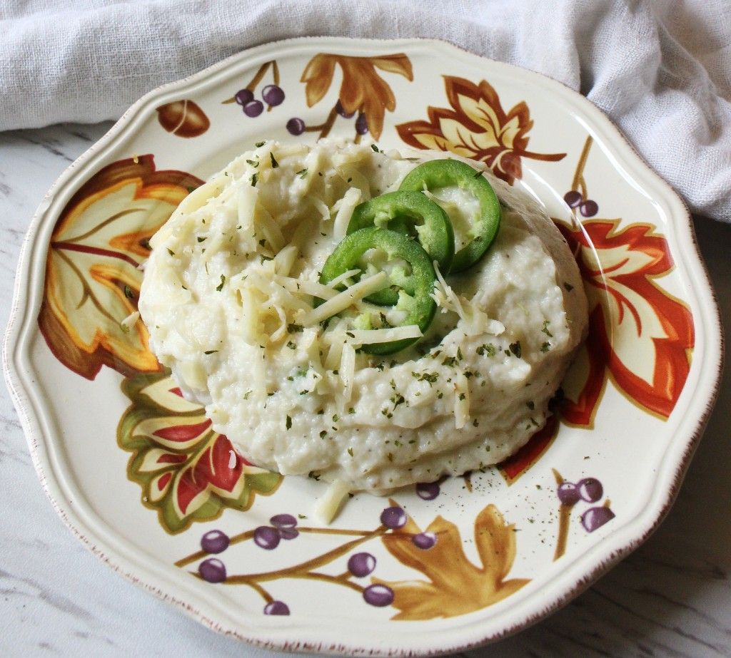 Low Carb Jalapeno Pepper Jack Mashed Cauliflower