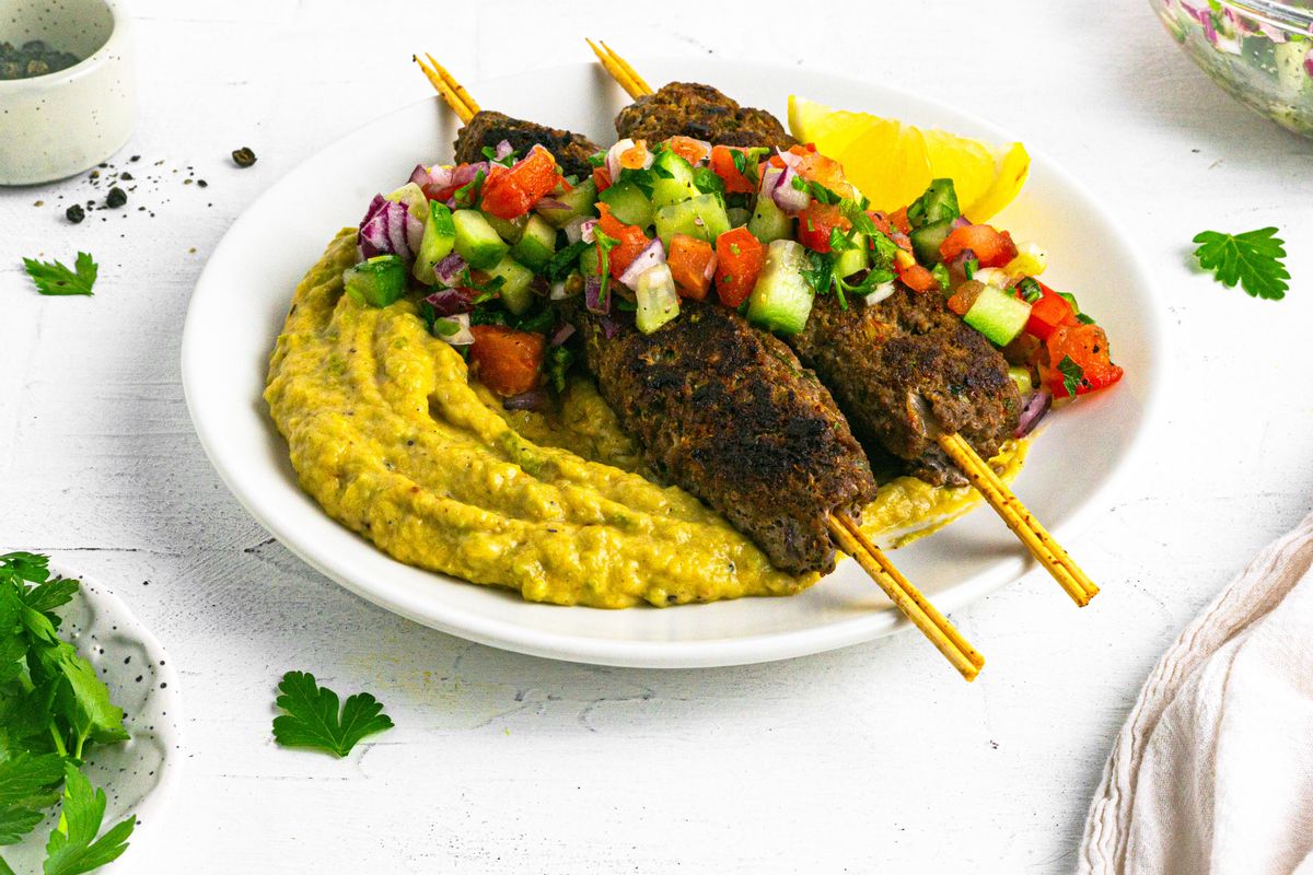 Low Carb Beef Kefta with Zucchini Hummus