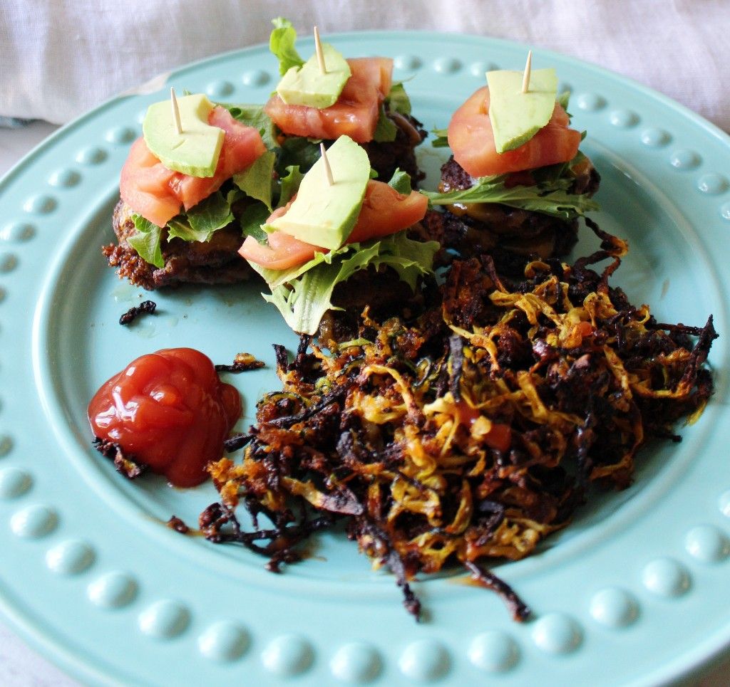 Keto Mini Cheeseburger Sliders w Curly Shoestring Fries