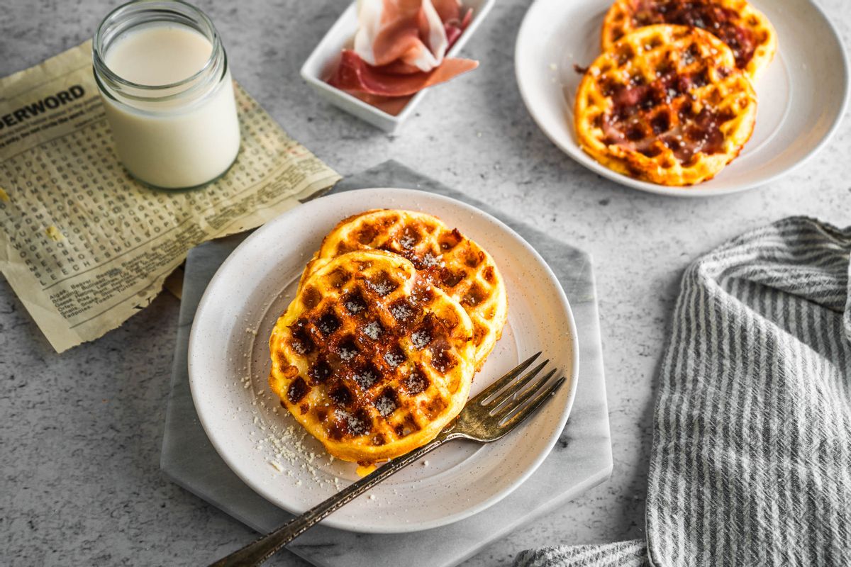 Keto Cheese Waffle with Egg and Prosciutto