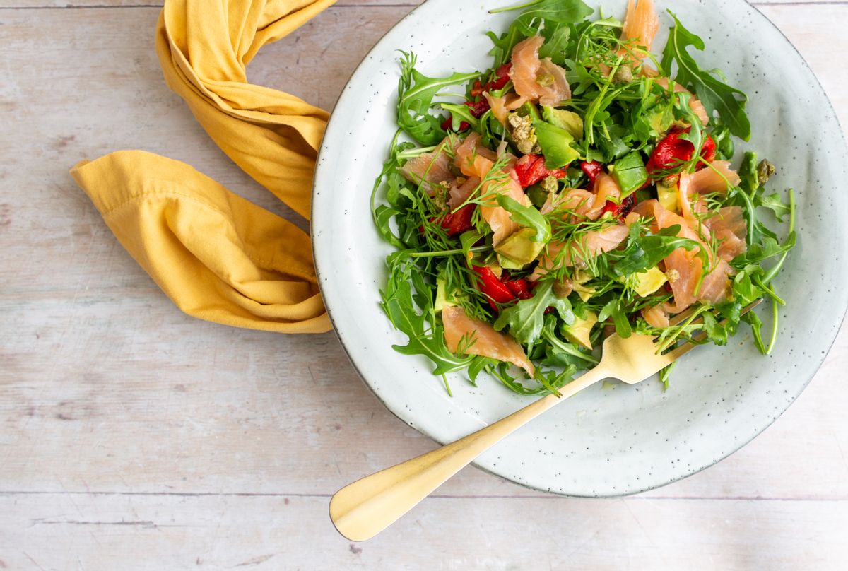 Keto Smoked Salmon Salad with Capers and Bell Peppers