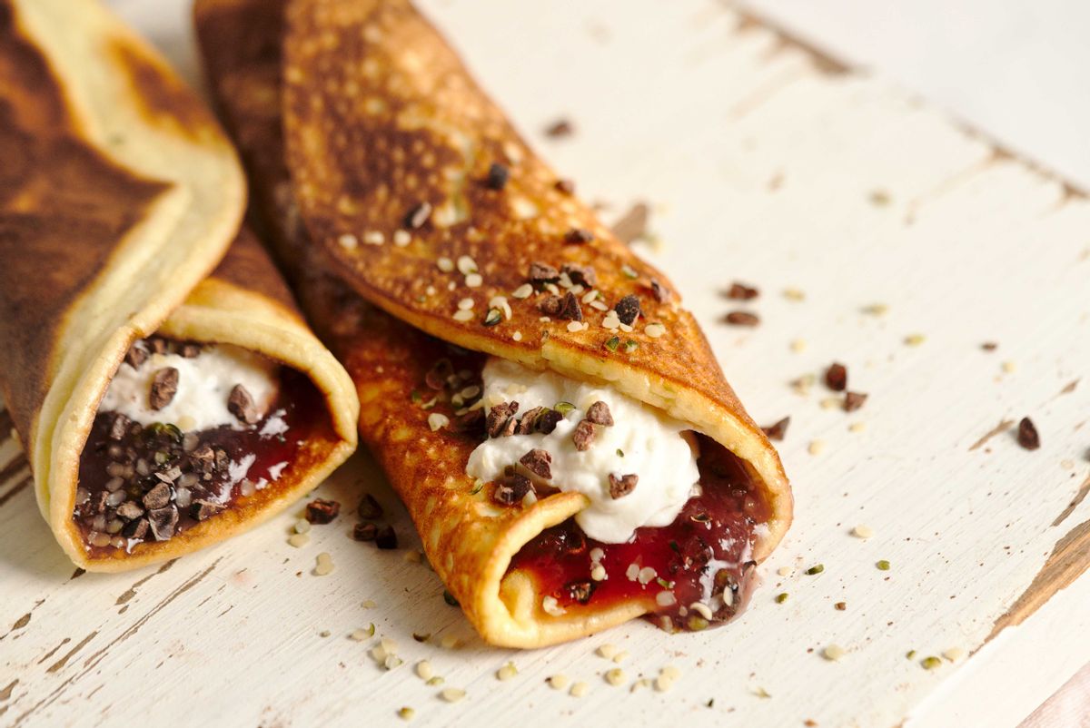 Low Carb Crêpes with Raspberry Jam and Seeds