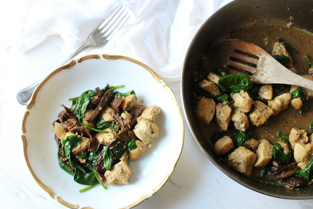 Keto Chicken and Spinach in Porcini Mushroom Sauce