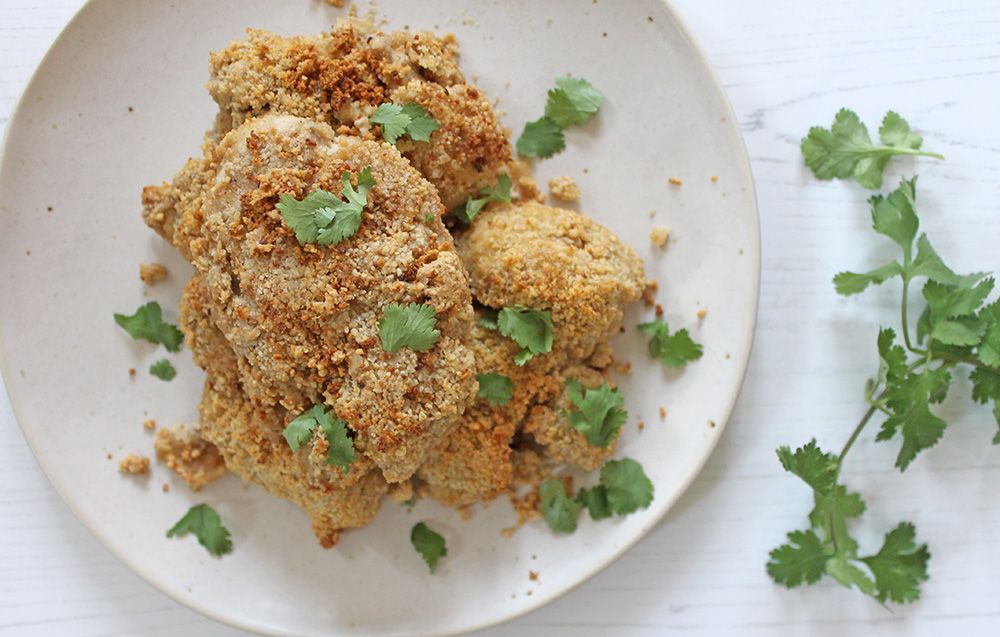 Keto Tahini Breaded Chicken Thighs