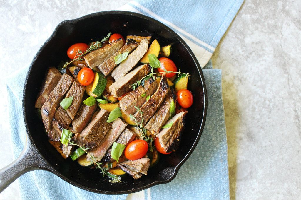 Low Carb Steak And Veggie Kebab Skillet