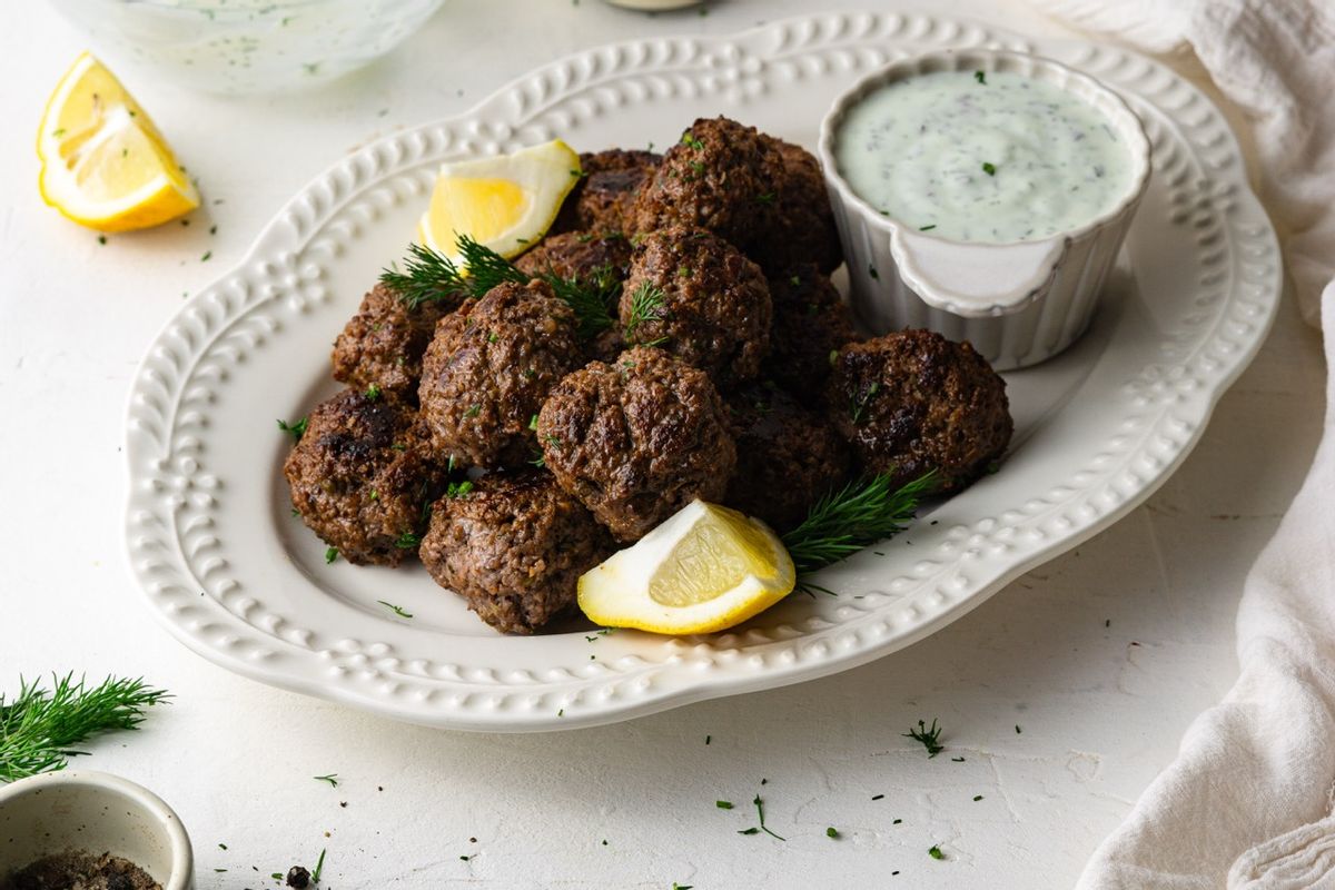 5-Ingredient Greek Lamb Meatballs with Creamy Dill Dipping Sauce