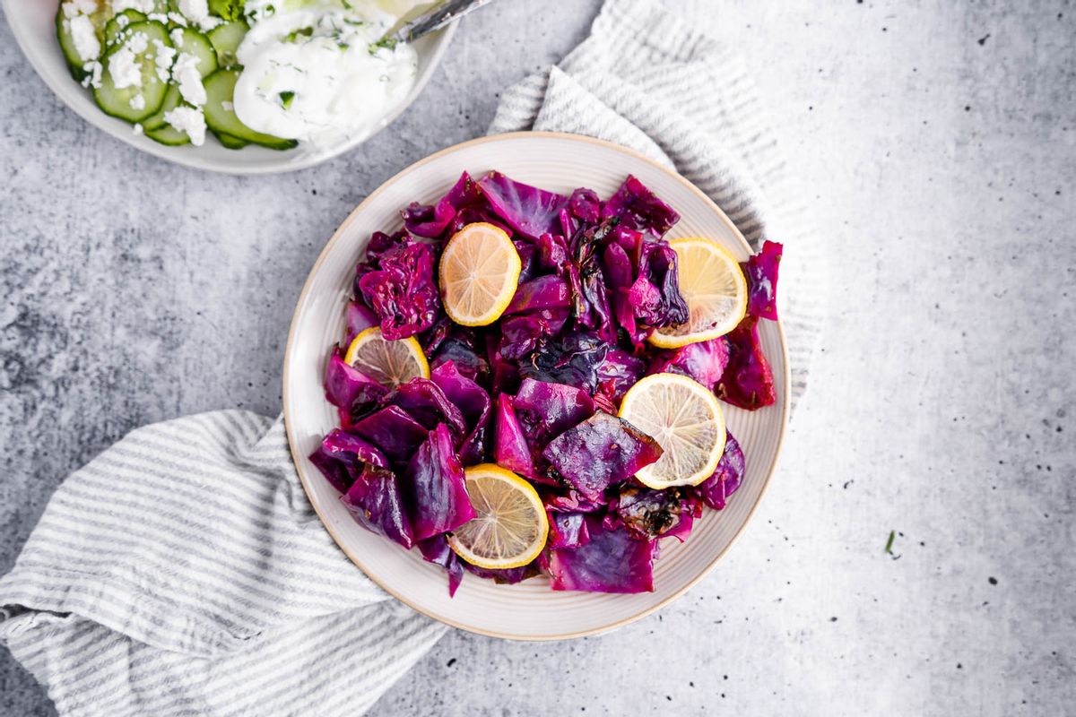 Keto Vegan Greek Roasted Cabbage Salad with Lemon Dressing