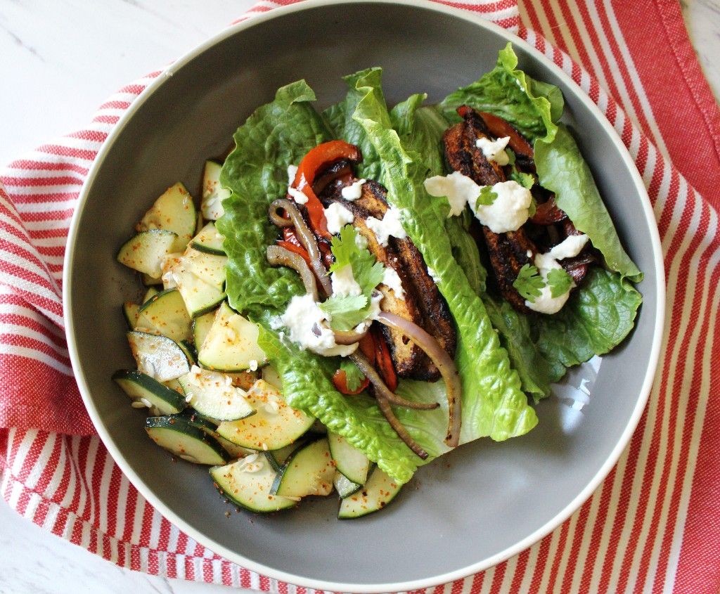 Low Carb Vegan Tacos w Crema and Tajín Cucumber