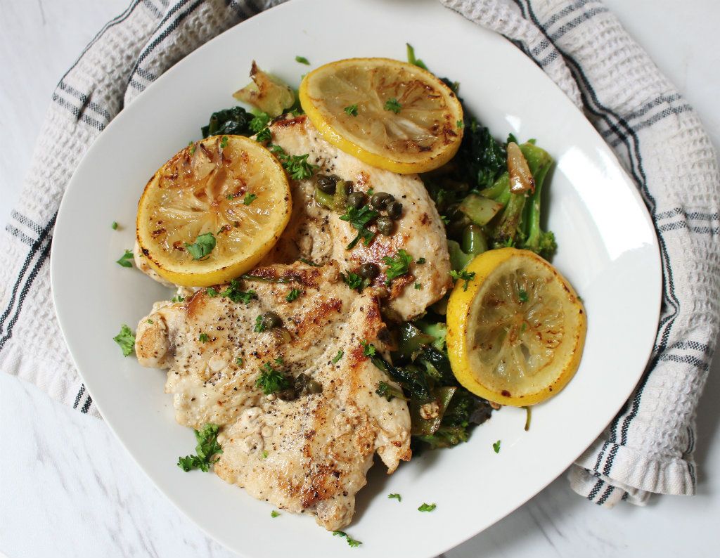 Keto Chicken Piccata with Broccoli and Spinach