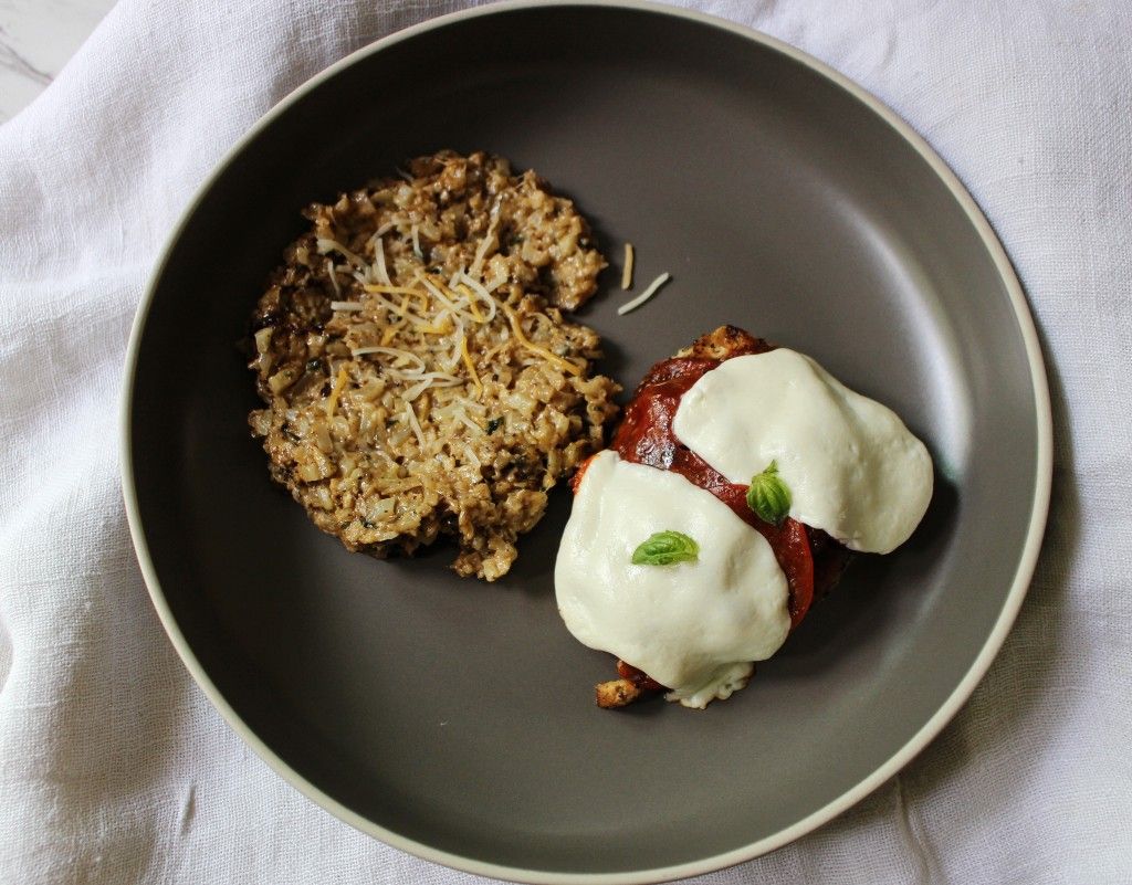 Low Carb Pizza Chicken w Cheesy Cauliflower Rice