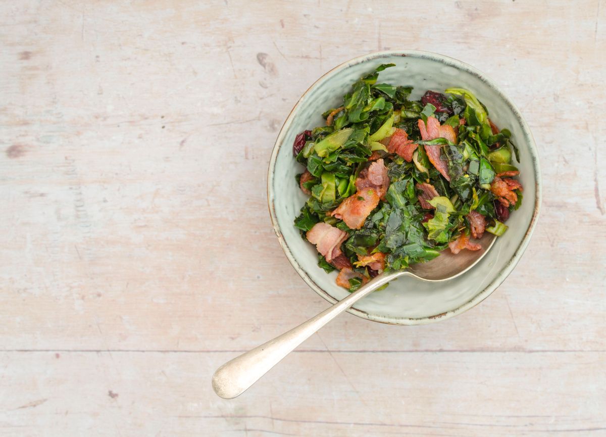 Keto Collard Greens with Bacon and Cranberries