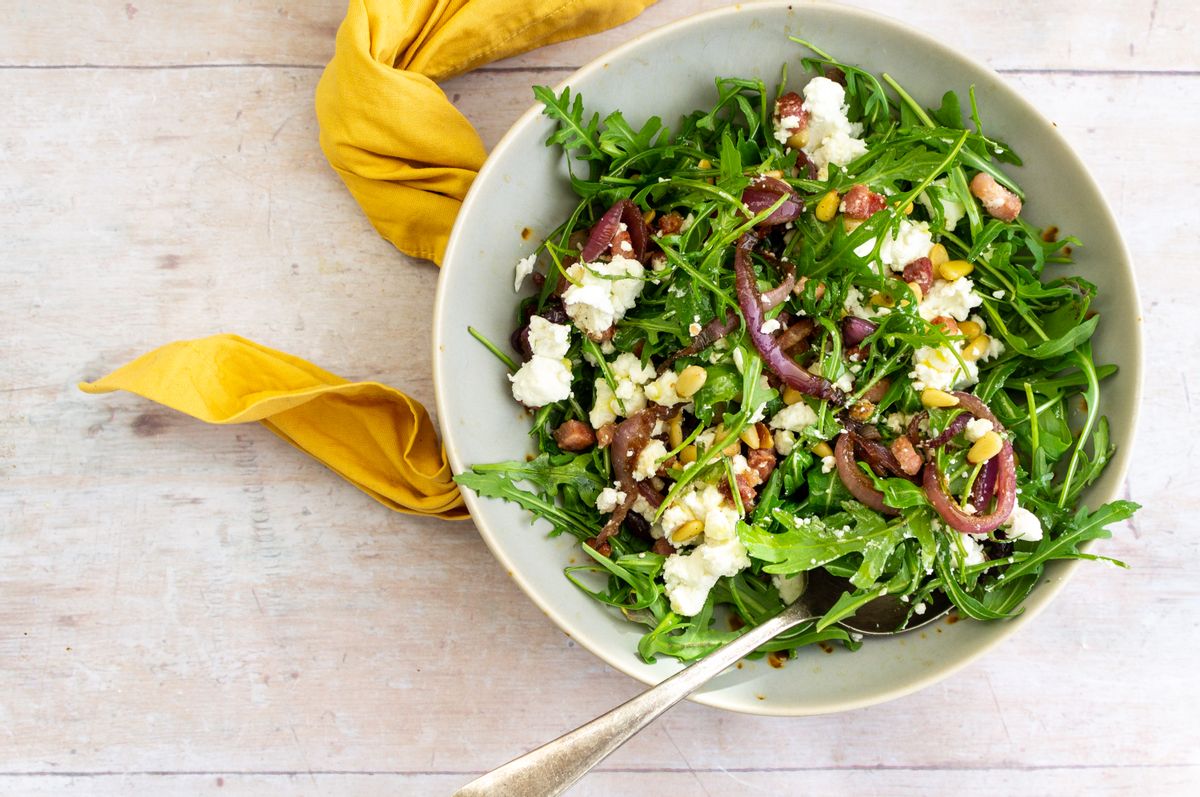 Low Carb Balsamic Onion, Pancetta and Goat Cheese Salad