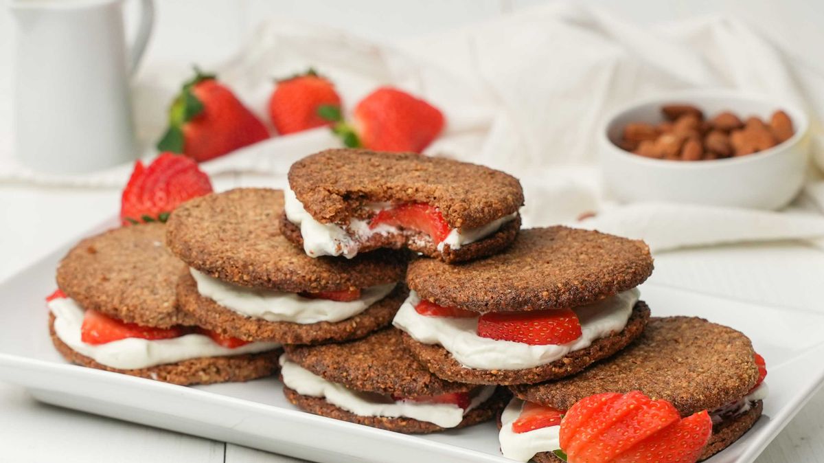 Keto Strawberry and Cream Shortbread Sandwiches