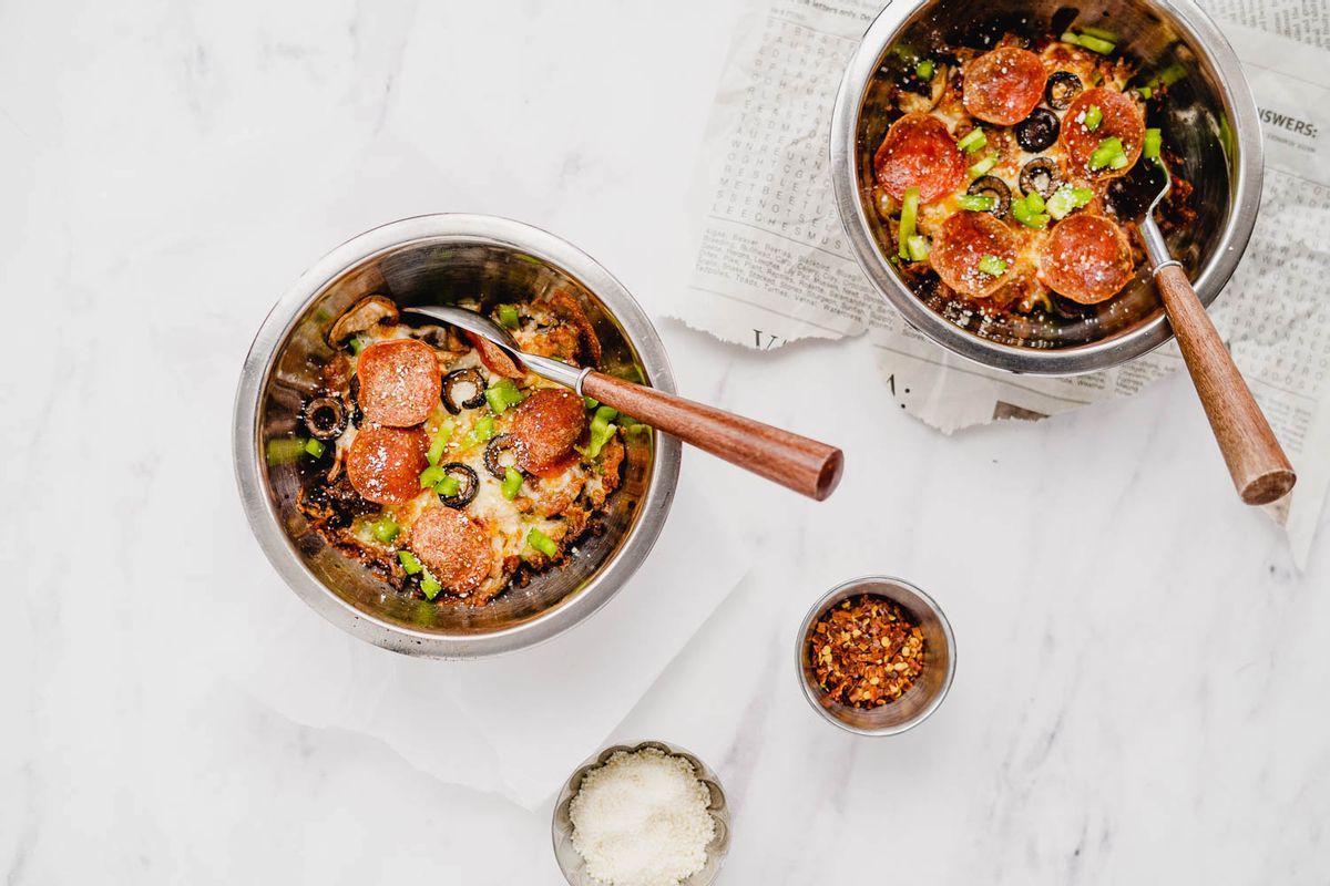 Keto Air Fryer Pepperoni Hamburger Mushroom Olive Bowls