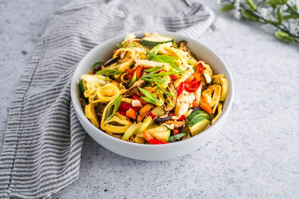 Low Carb Gluten-Free Lo Mein with Egg Pasta