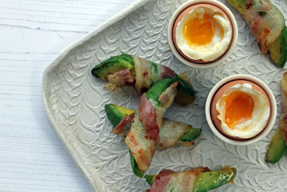 Keto Dippy Eggs with Avocado and Bacon Soldiers