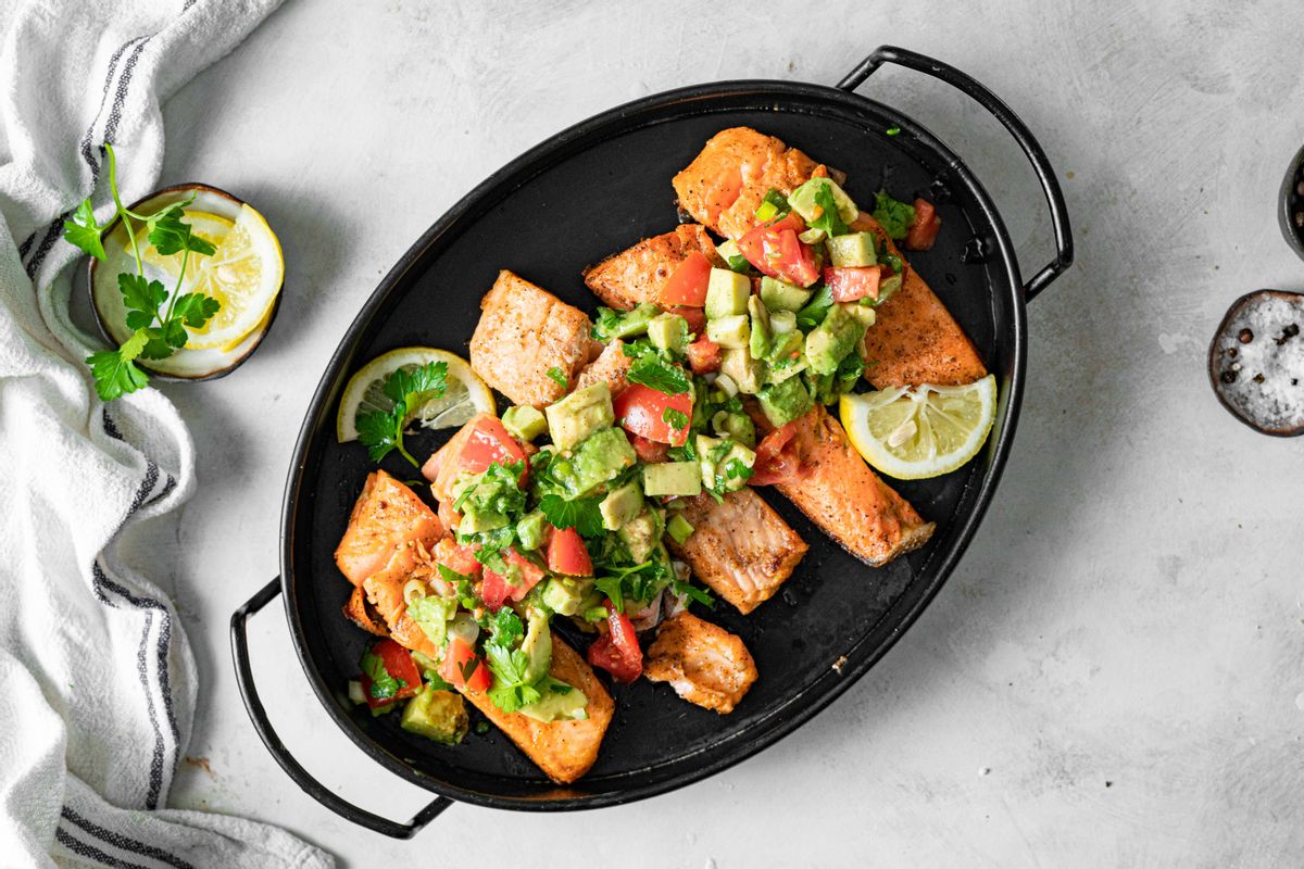 Healthy Whole Food Seared Salmon with Avocado salsa