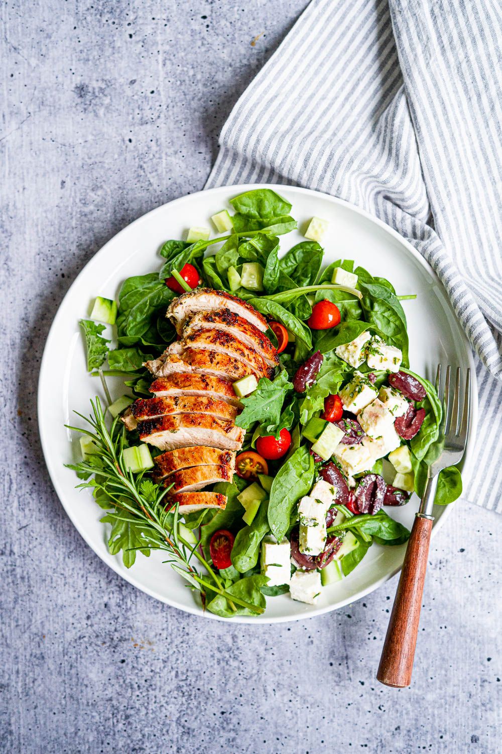 Low Carb Mediterranean Kale Salad With Pan Seared Chicken Breast