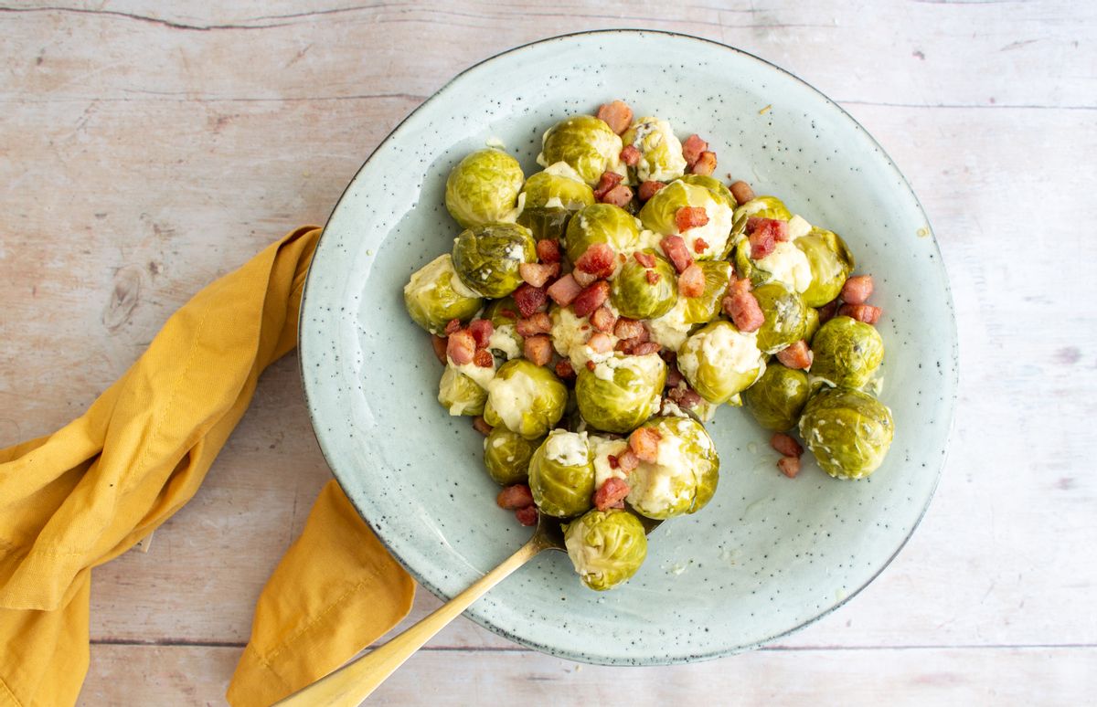 Keto Christmas Crockpot Cheesy Sprouts 