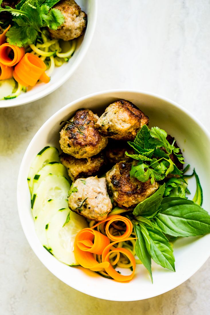 Low Carb Lemongrass Pork Meatballs and Zucchini Noodles