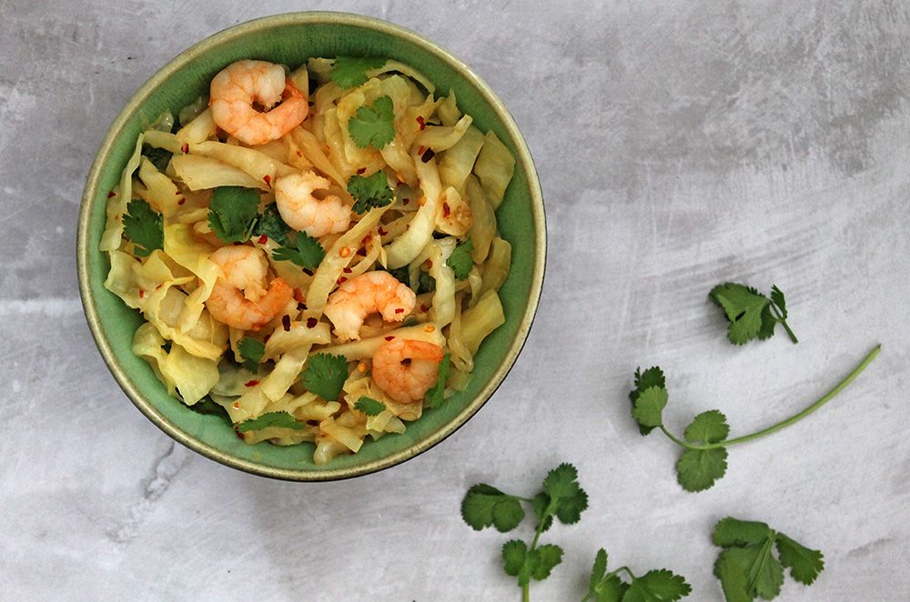 Low Carb Spicy Shrimp and Cabbage Noodles