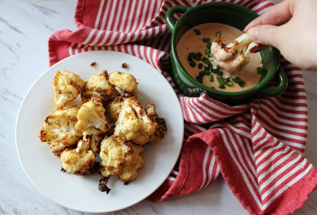 Low Carb Parmesan Air Fried Caulifower w Bacon Cheese Dip