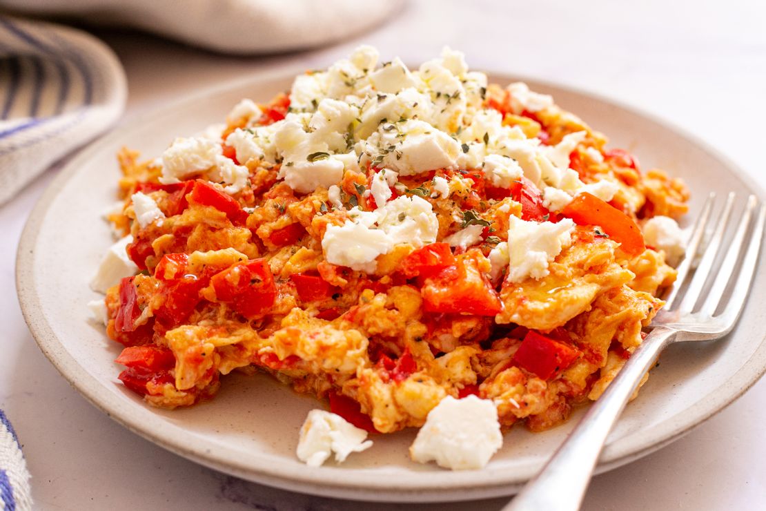 Healthy Mediterranean Feta Egg Scramble