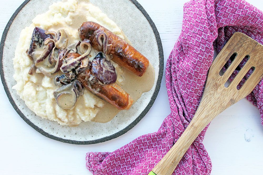 Low Carb Sausage And Mash With Onion Gravy