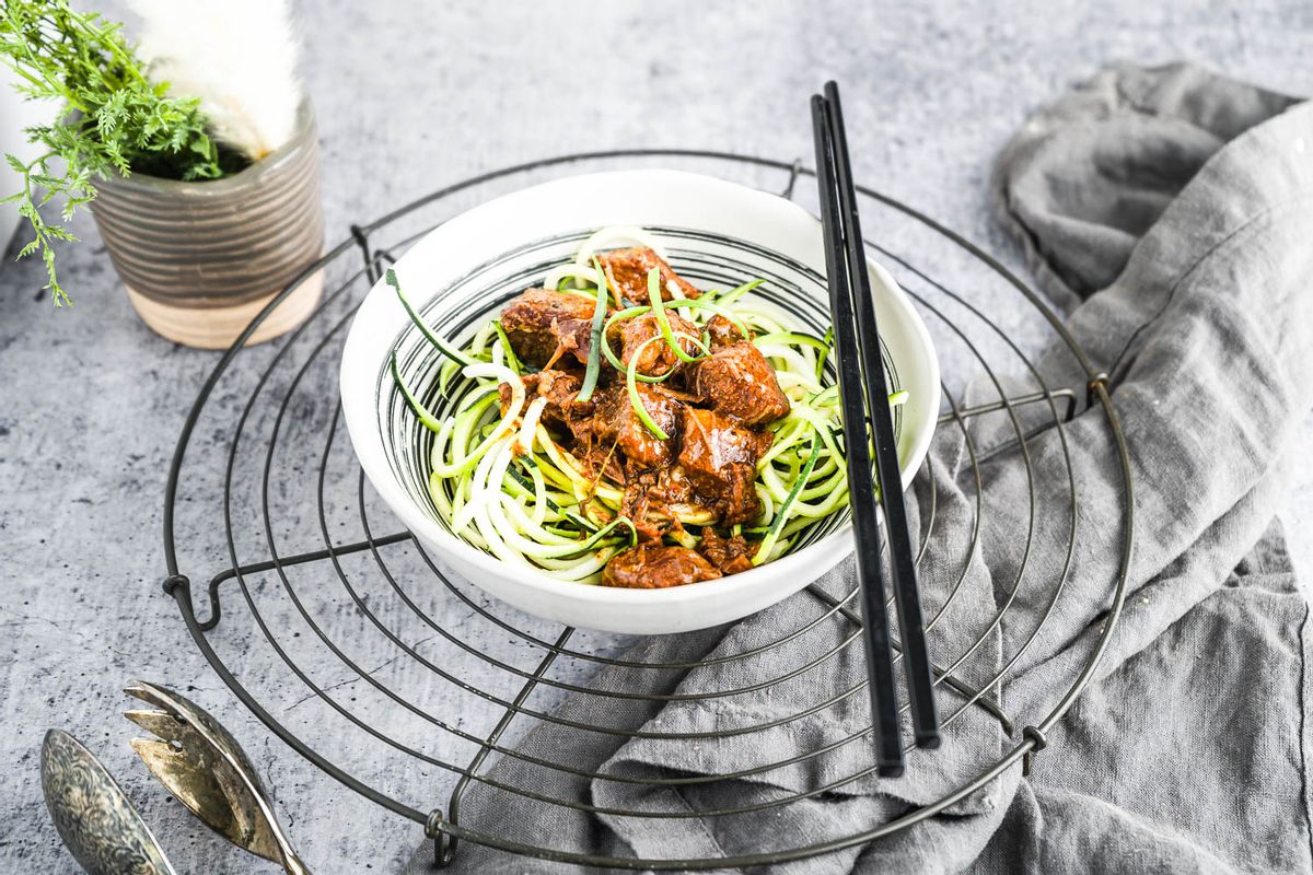 Keto Chinese Braised Beef and Zucchini Noodles
