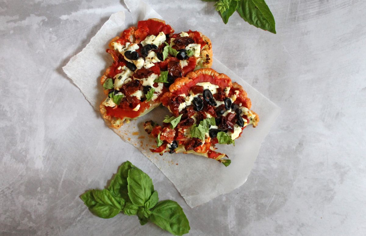 Keto Vegetarian Cauliflower Steak Pizza