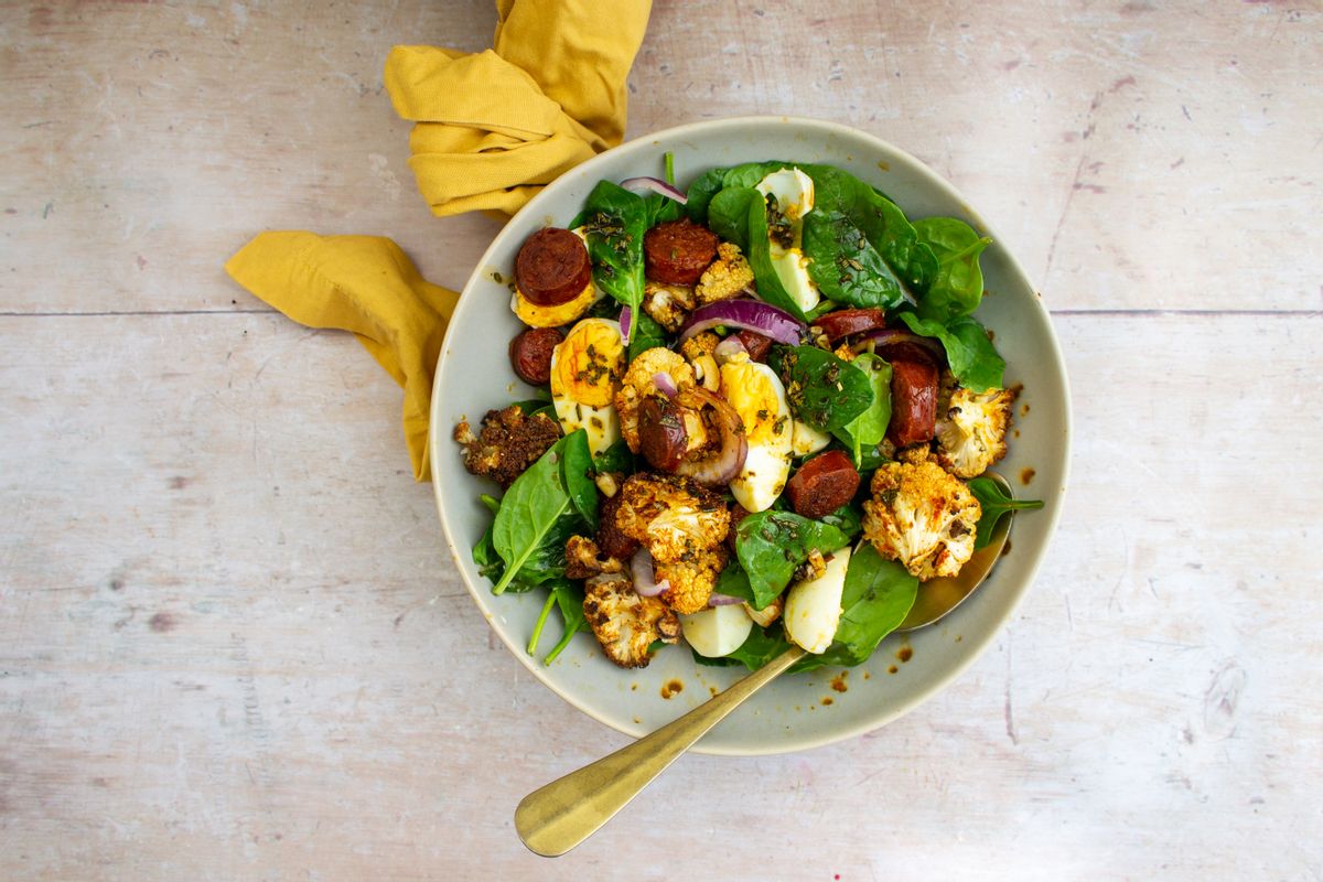 Low Carb Chorizo, Egg and Roasted Cauliflower Salad