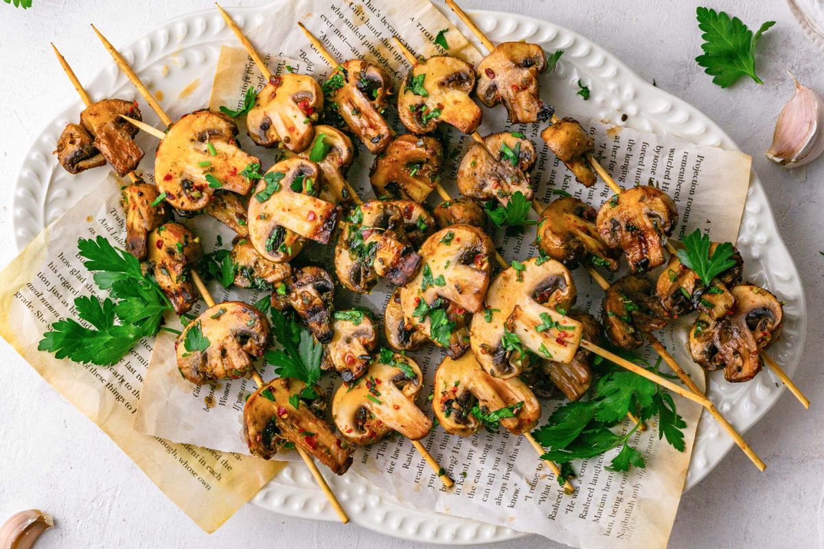 Keto Grilled Garlic Mushroom Skewers