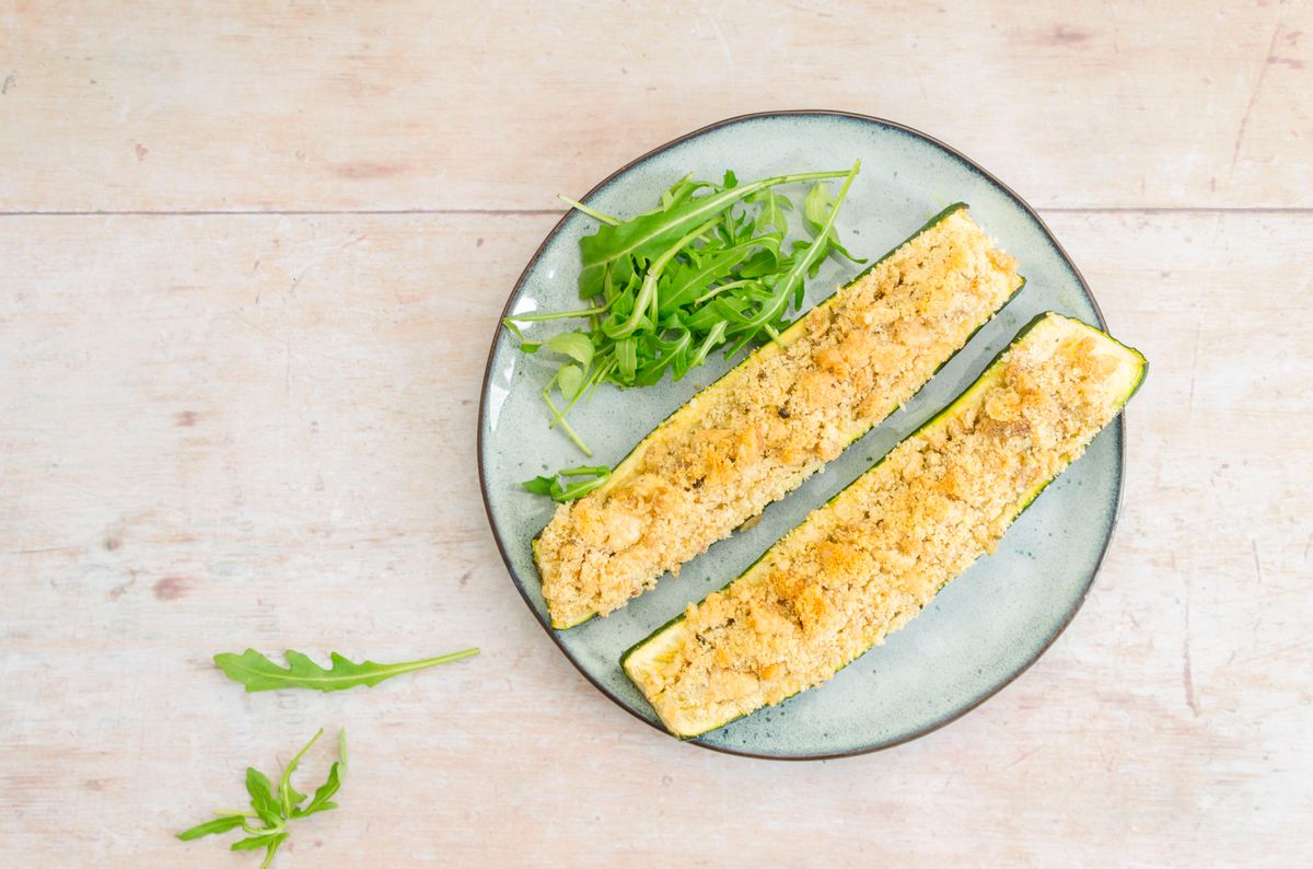 Keto Pork Rind Stuffed Zucchini