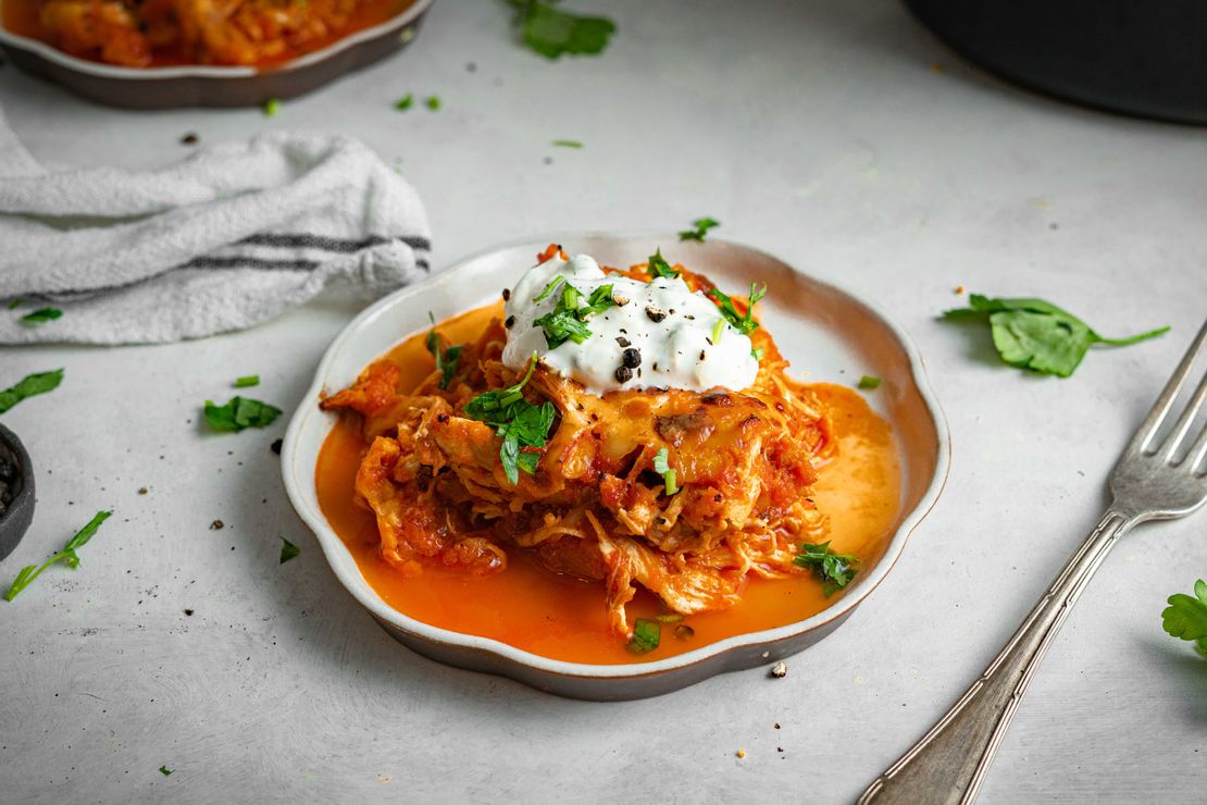 Low Carb Slow Cooker Chicken Enchilada Casserole • Low Carb Nomad