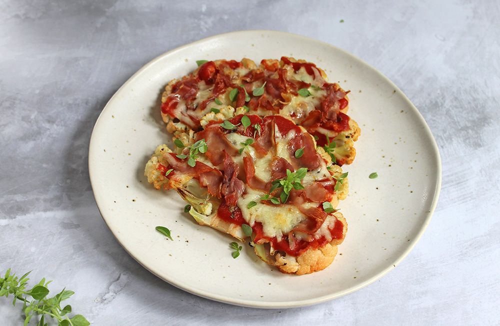 Keto Cauliflower Steak Pizza With Prosciutto