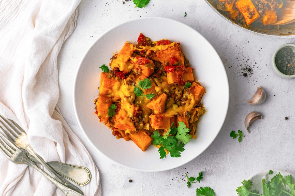 Moderate Carb Southwest Ground Beef and Sweet Potato Skillet