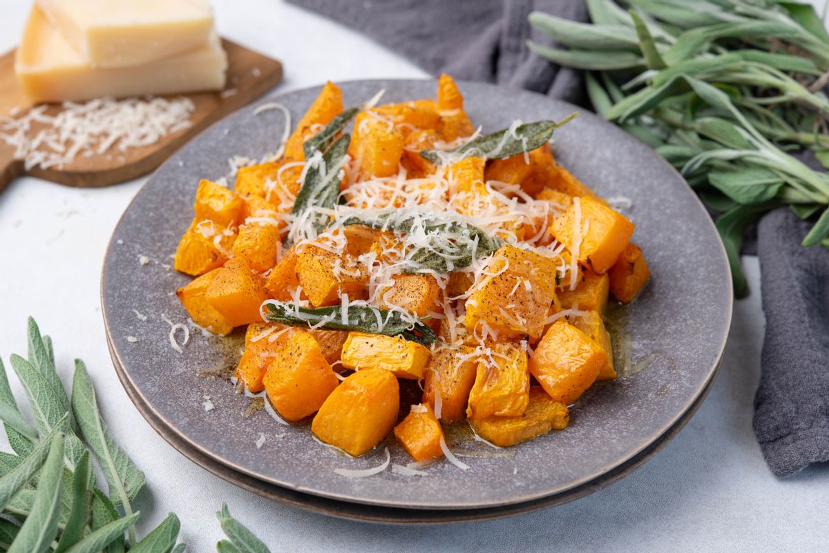 Low-Carb Mediterranean Air Fryer Butternut Squash with Sage and Parmesan