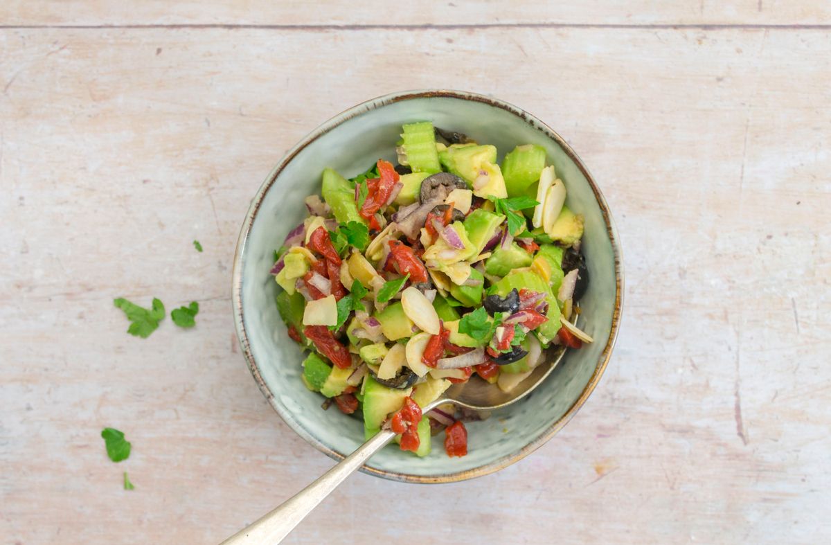 Keto Celery, Avocado, Pepper and Olive Salad