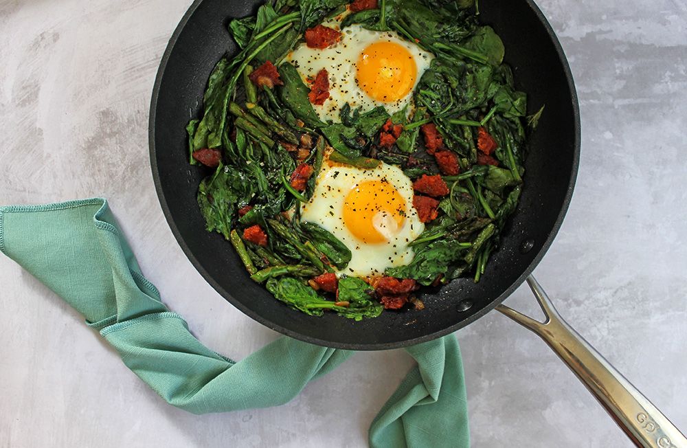 Keto Chorizo and Eggs with Spinach and Asparagus