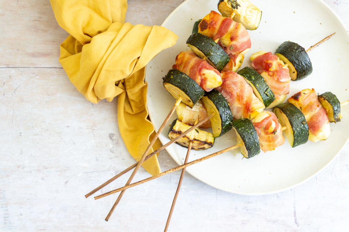 Keto Zucchini, Bacon and Halloumi Skewers